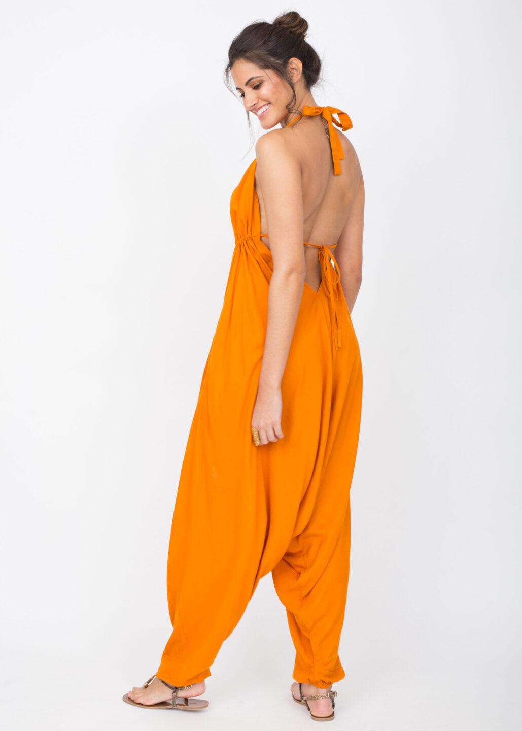 Halter Harem Jumpsuit Orange - likemary