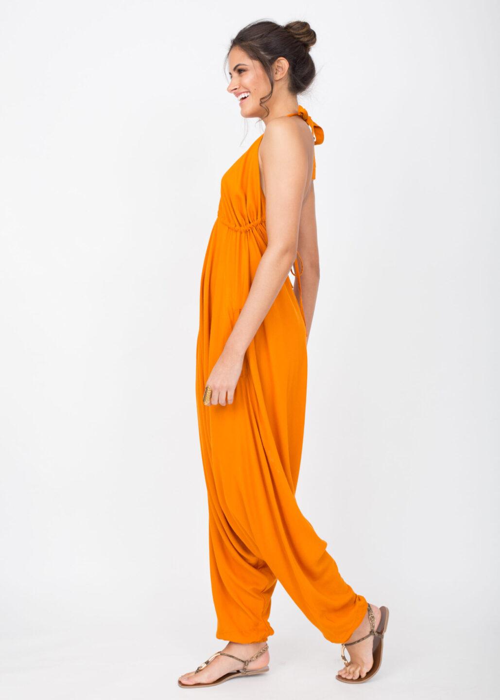 Halter Harem Jumpsuit Orange - likemary