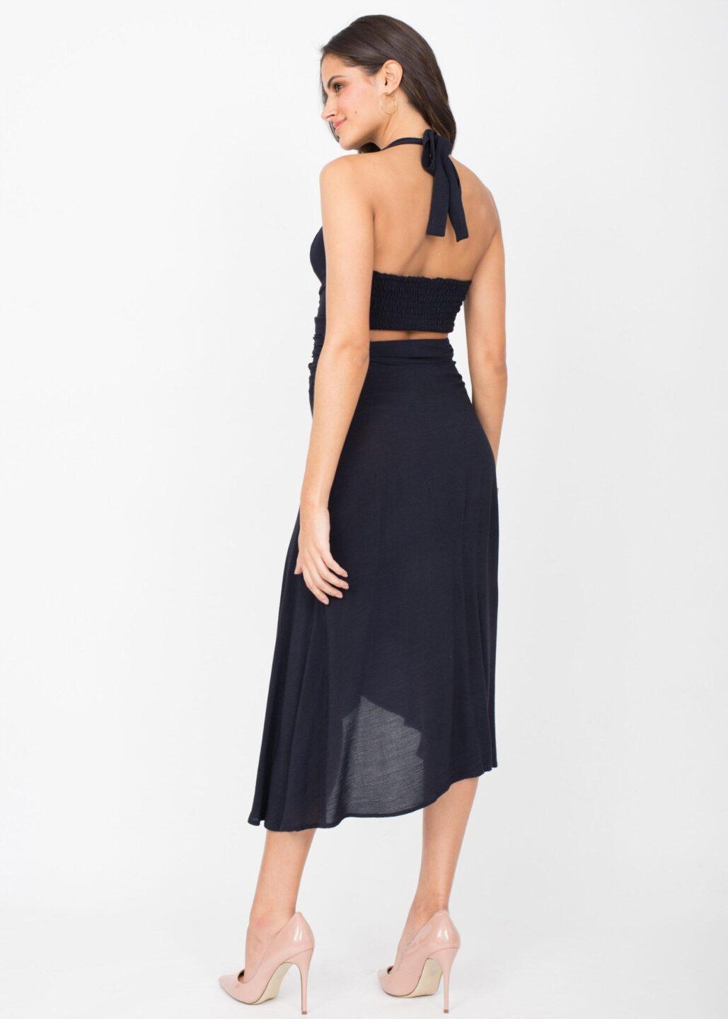 Halter Wrap Dress Navy Blue - likemary