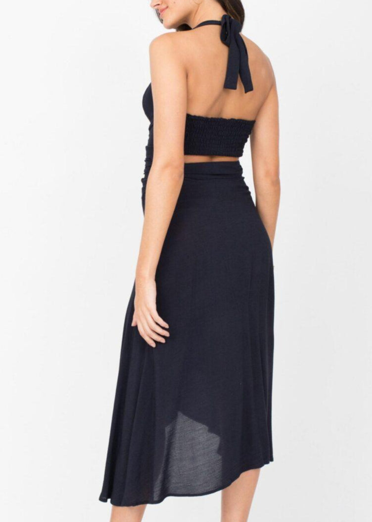Halter Wrap Dress Navy Blue - likemary