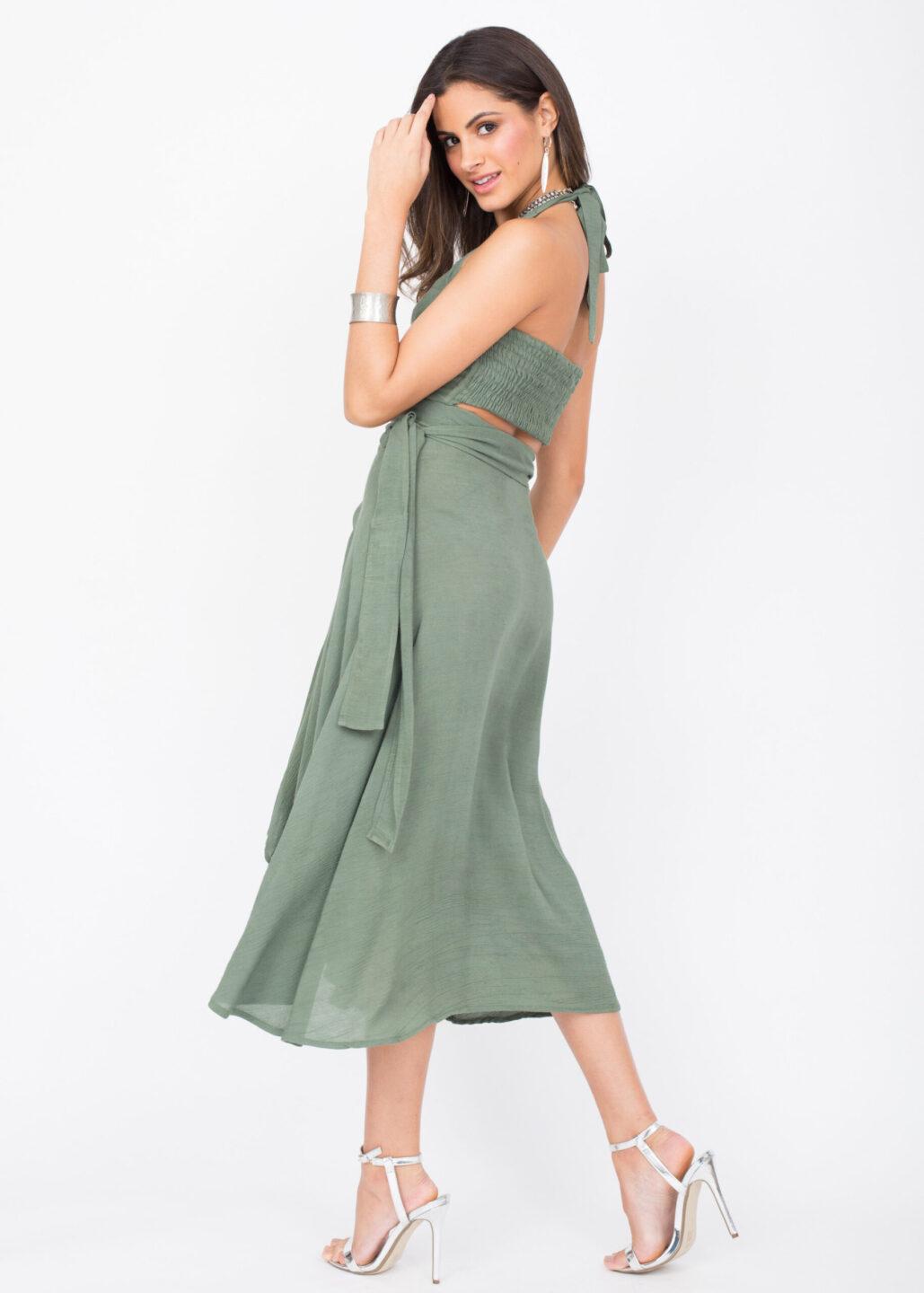 Halter Wrap Dress Verona Green - likemary