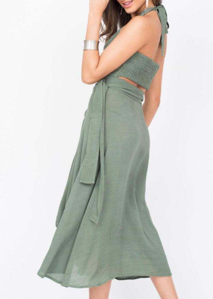 Halter Wrap Dress Verona Green - likemary
