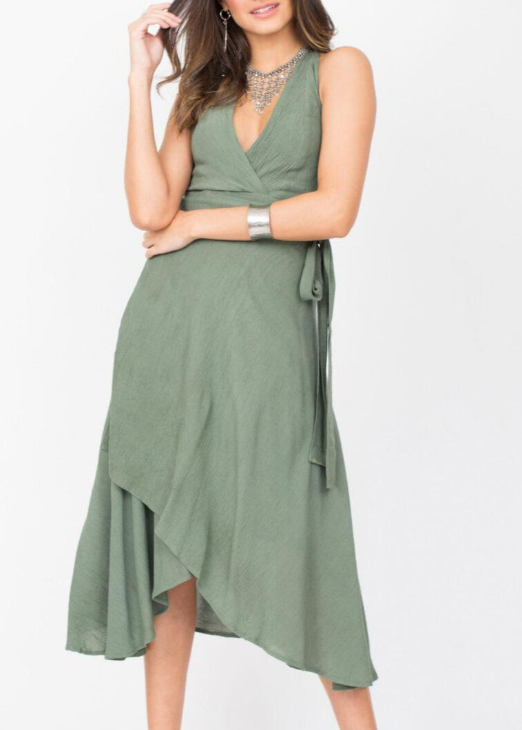 Halter Wrap Dress Verona Green - likemary