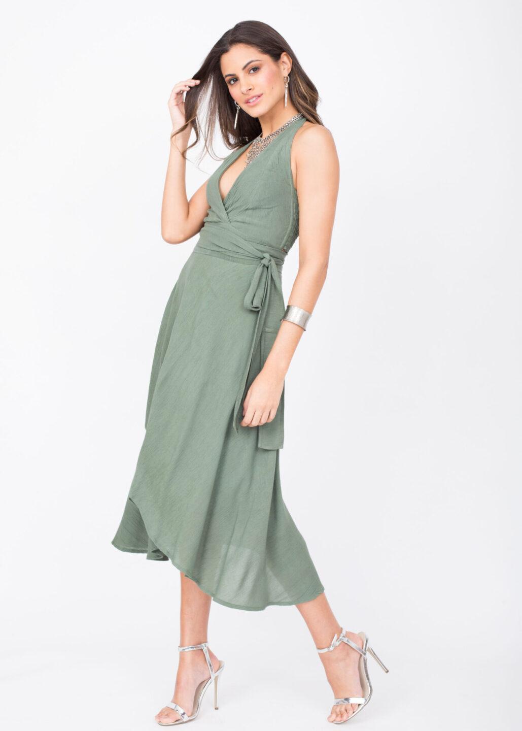 Halter Wrap Dress Verona Green - likemary