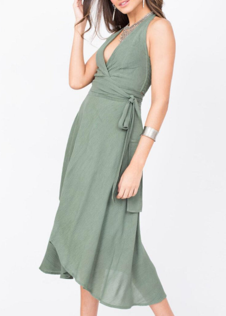 Halter Wrap Dress Verona Green - likemary