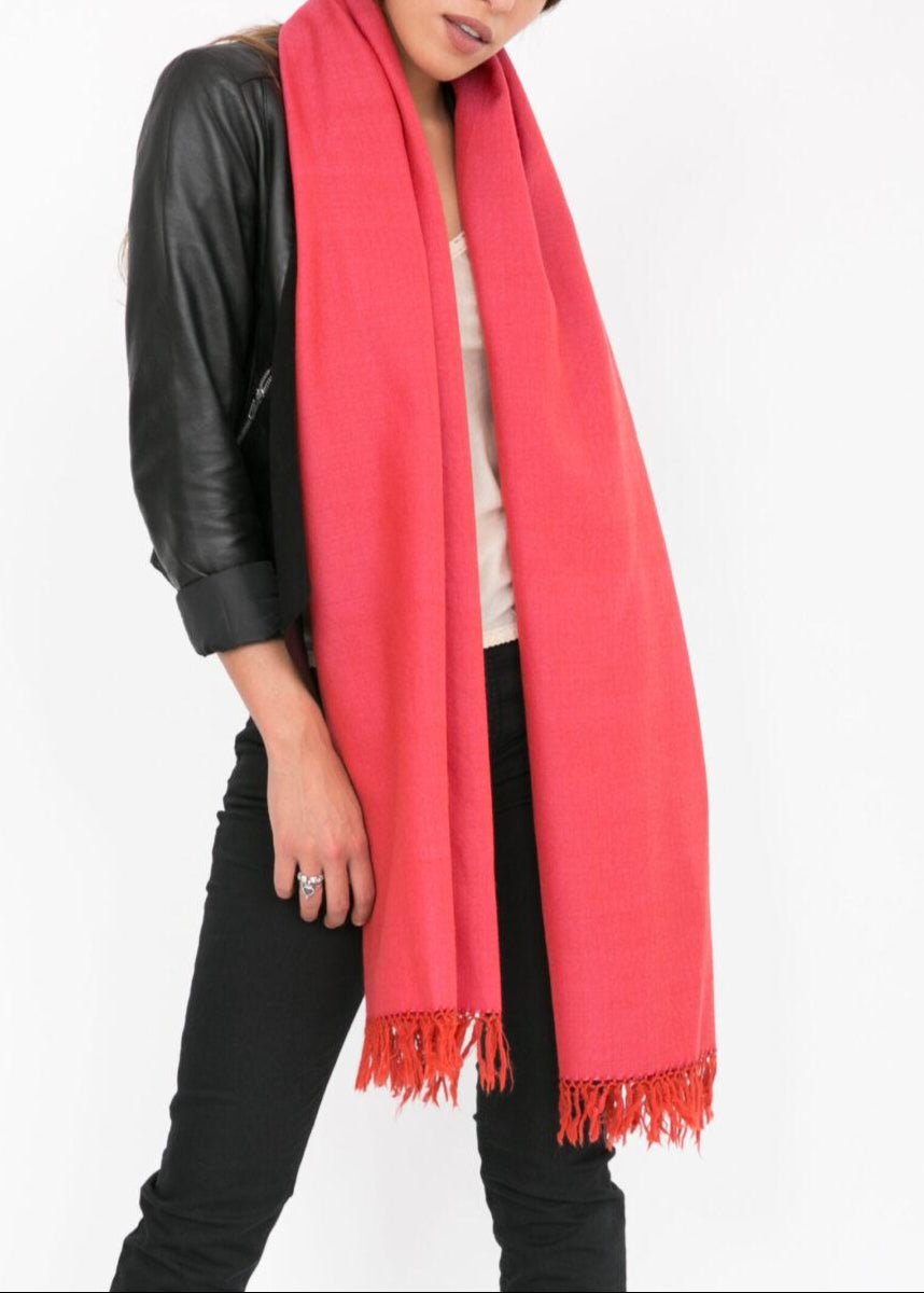 Handloom Merino Wool Herringbone Pashmina Scarf in Orange - Pink Mix - likemary