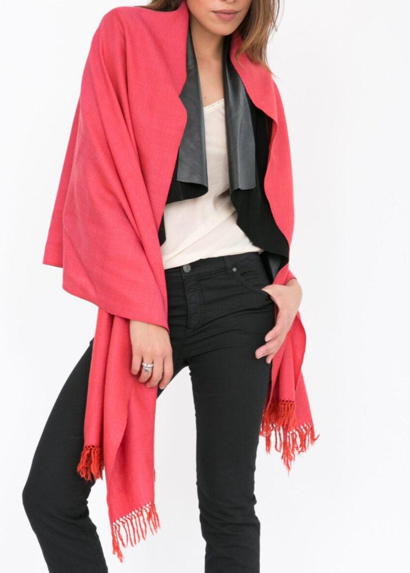 Handloom Merino Wool Herringbone Pashmina Scarf in Orange - Pink Mix - likemary