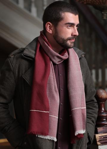 Handwoven Merino Scarf in Twill & Herringbone Mix Maroon - likemary