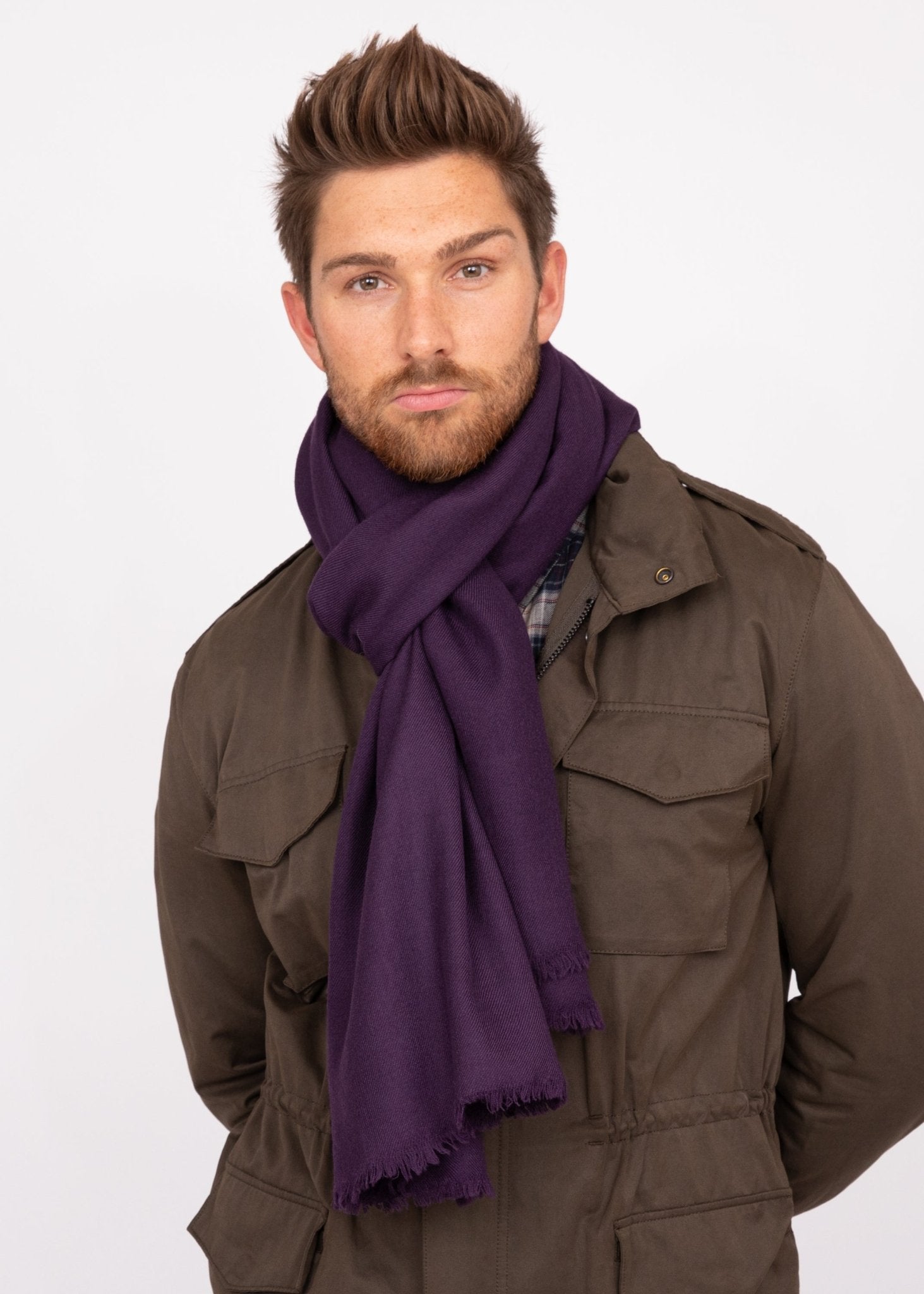 Handwoven Merino Wool Blanket Scarf for Men in Purple - likemary