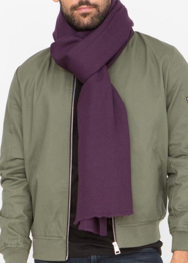Handwoven Merino Wool Blanket Scarf for Men in Purple - likemary