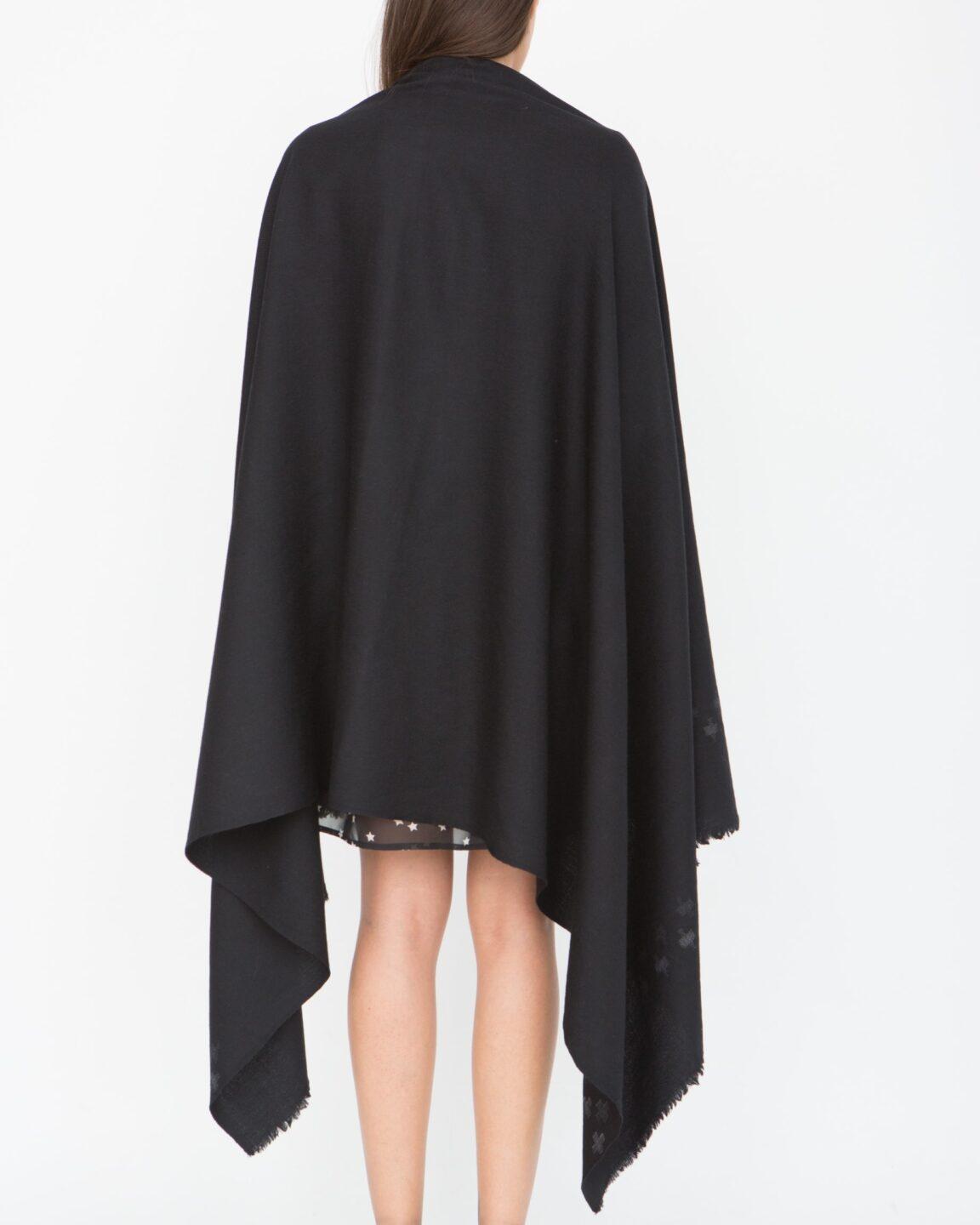 Handwoven Merino Wool Blanket Scarf in Black with Cross Motif - likemary