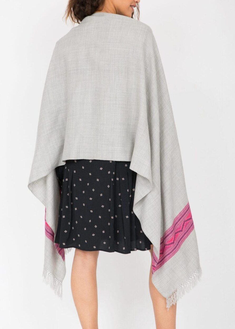 Handwoven Merino Wool Blanket Scarf with Himalaya Border in Grey - likemary