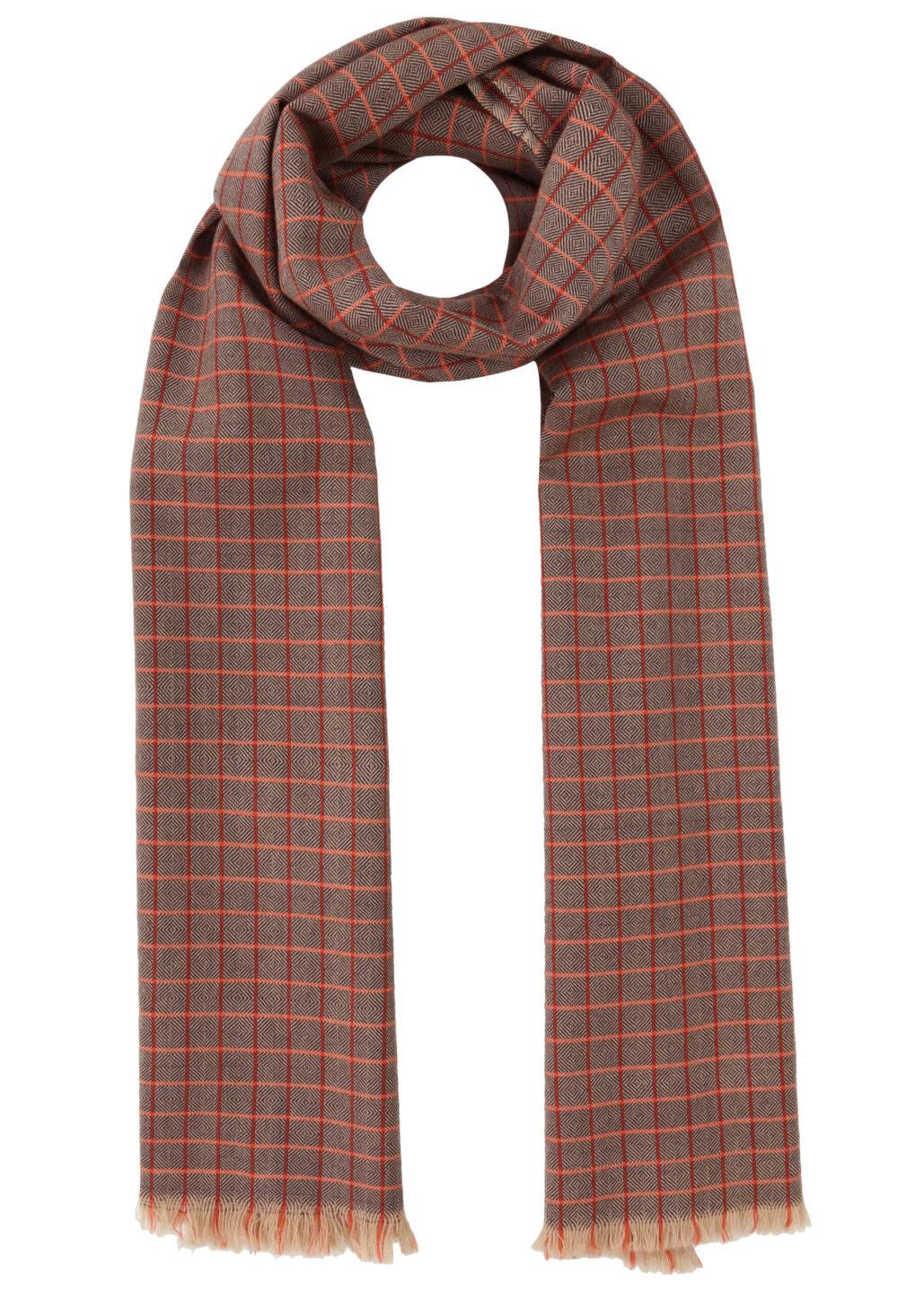 Handwoven Merino Wool Mens Diamond Checks Scarf Orange - likemary