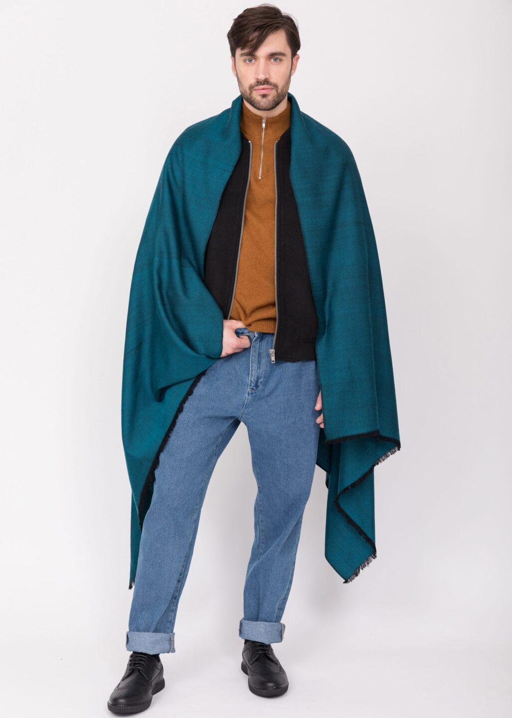 Handwoven Oversize Scarf in Teal Twill Mix Weave 100 X 200cm - likemary