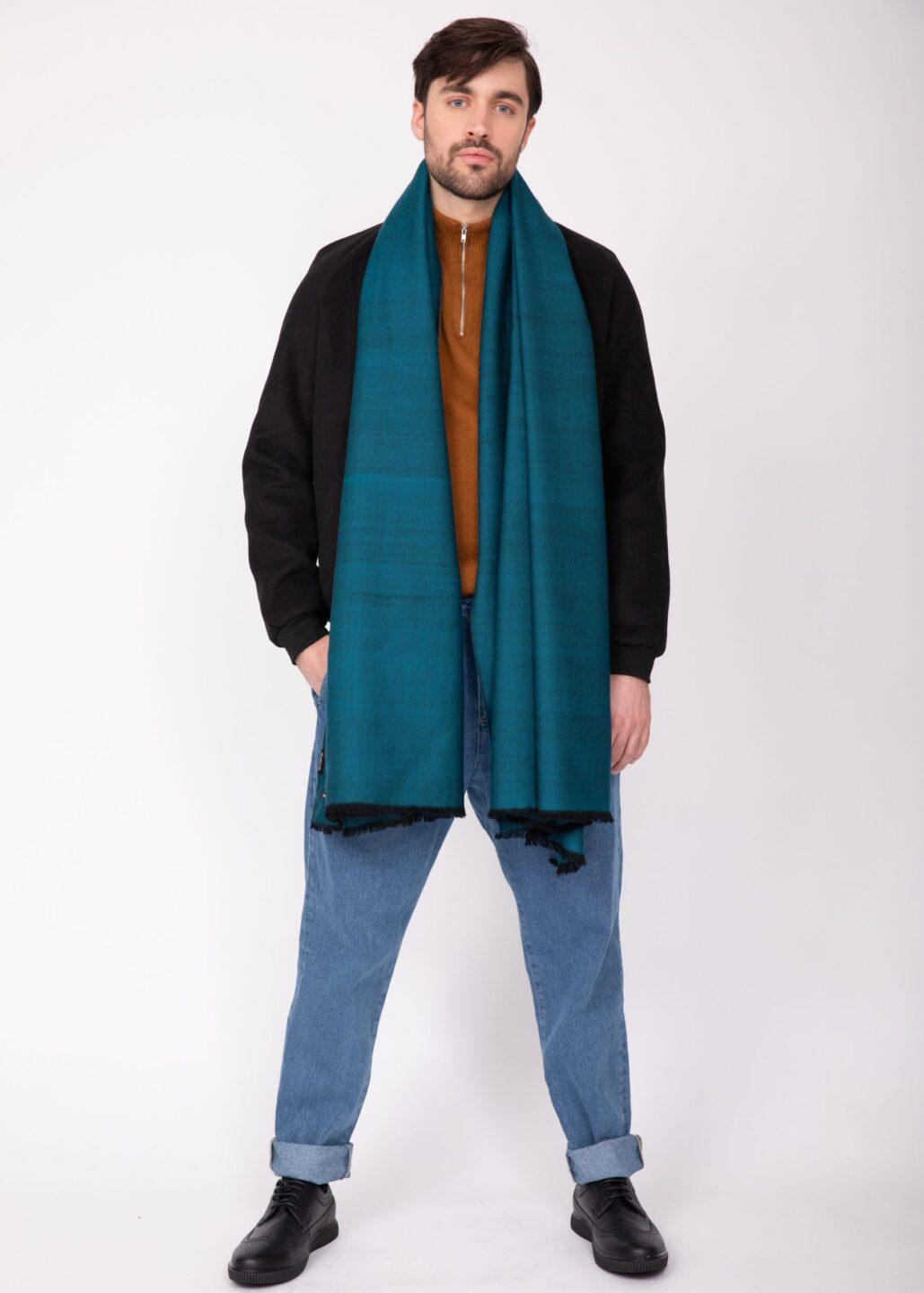 Handwoven Oversize Scarf in Teal Twill Mix Weave 100 X 200cm - likemary