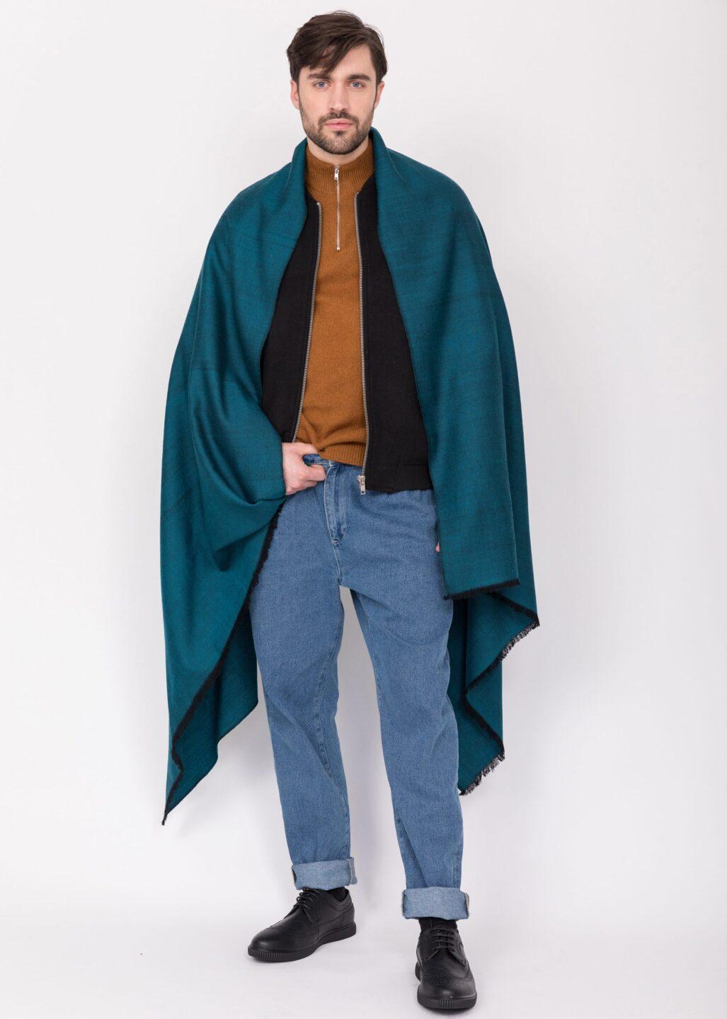 Handwoven Oversize Scarf in Teal Twill Mix Weave 100 X 200cm - likemary