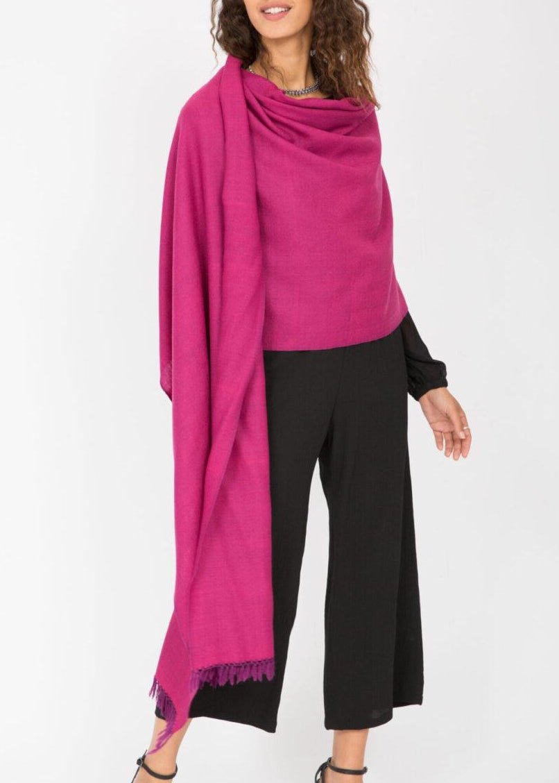Herringbone Scarf - Handwoven Merino Wool Wrap Fuchsia Pink - likemary