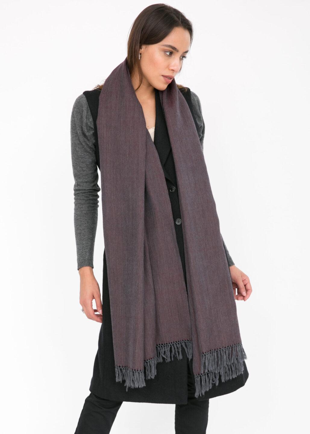 Herringbone Scarf - Handwoven Merino Wool Wrap in Grey & Purple Mix - likemary