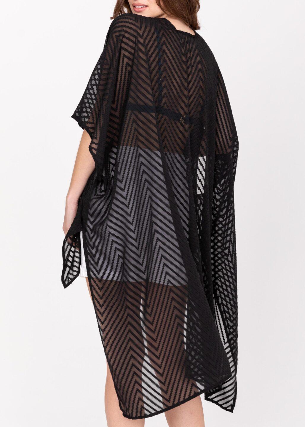 High - Low Sheer Zig - Zag Kimono in Black - likemary