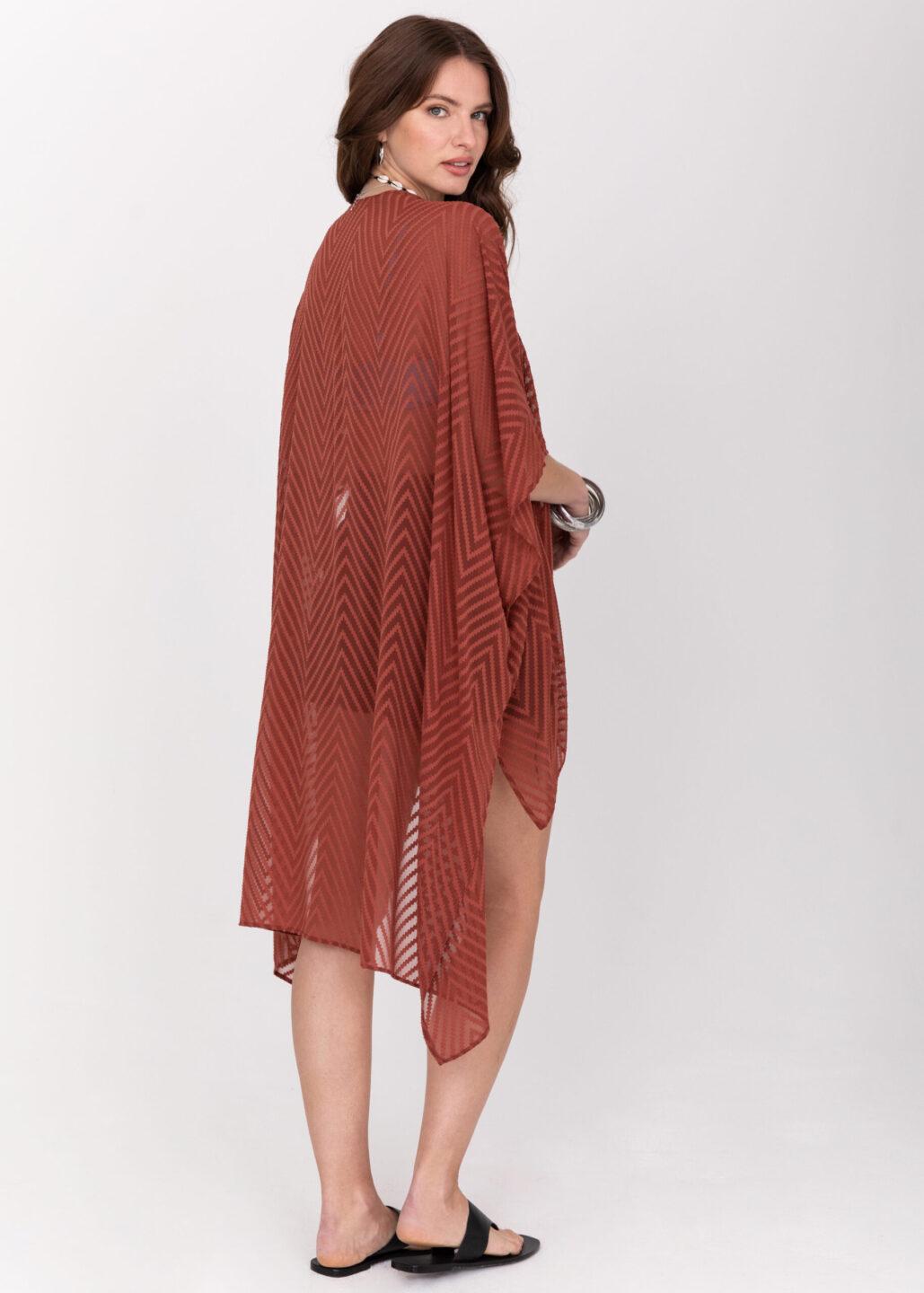 High - Low Zig Zag Kimono in Orange Rust - likemary