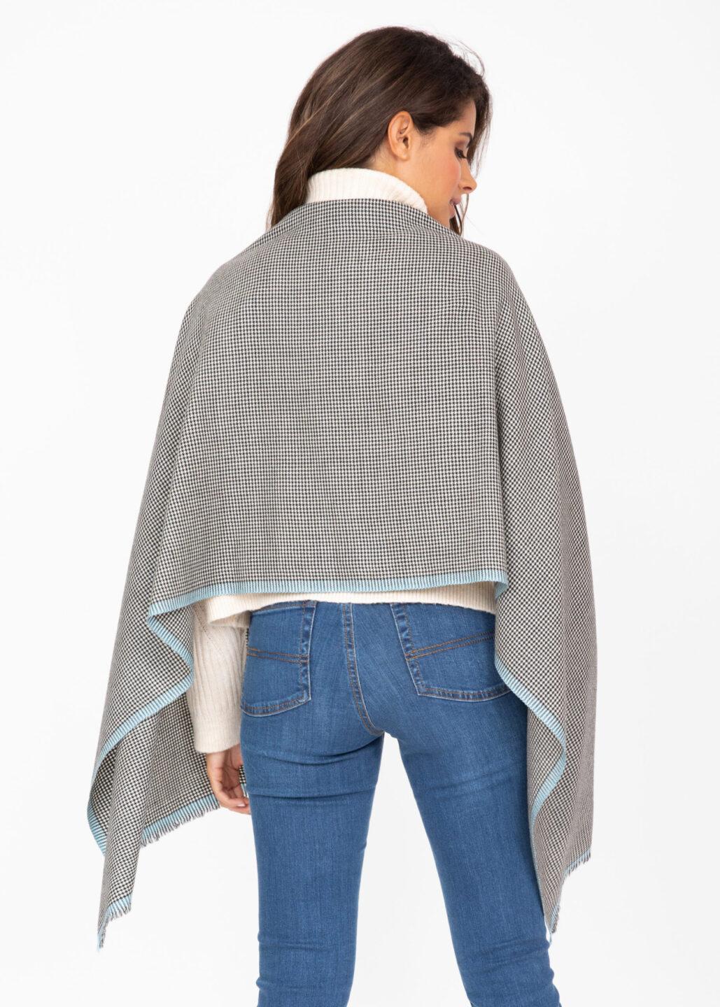 Houndstooth Merino Handwoven Pashmina & Oversize Scarf 60 X 190cm with Crystal Blue - likemary