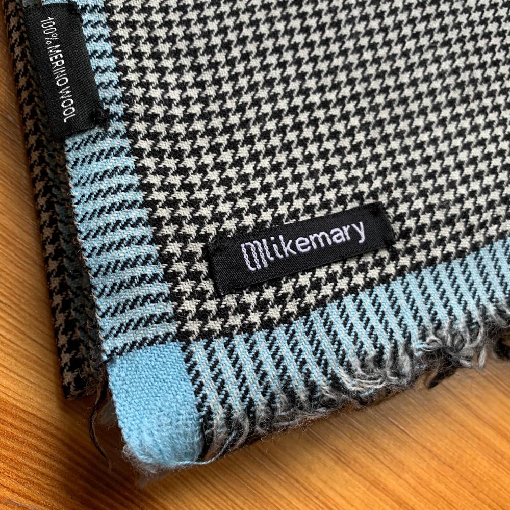 Houndstooth Merino Handwoven Pashmina & Oversize Scarf 60 X 190cm with Crystal Blue - likemary