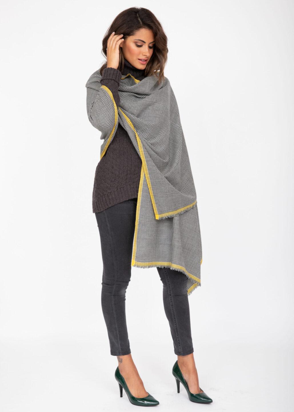 Houndstooth Merino Handwoven Pashmina & Oversize Scarf 60 X 190cm with Inca Yellow - likemary