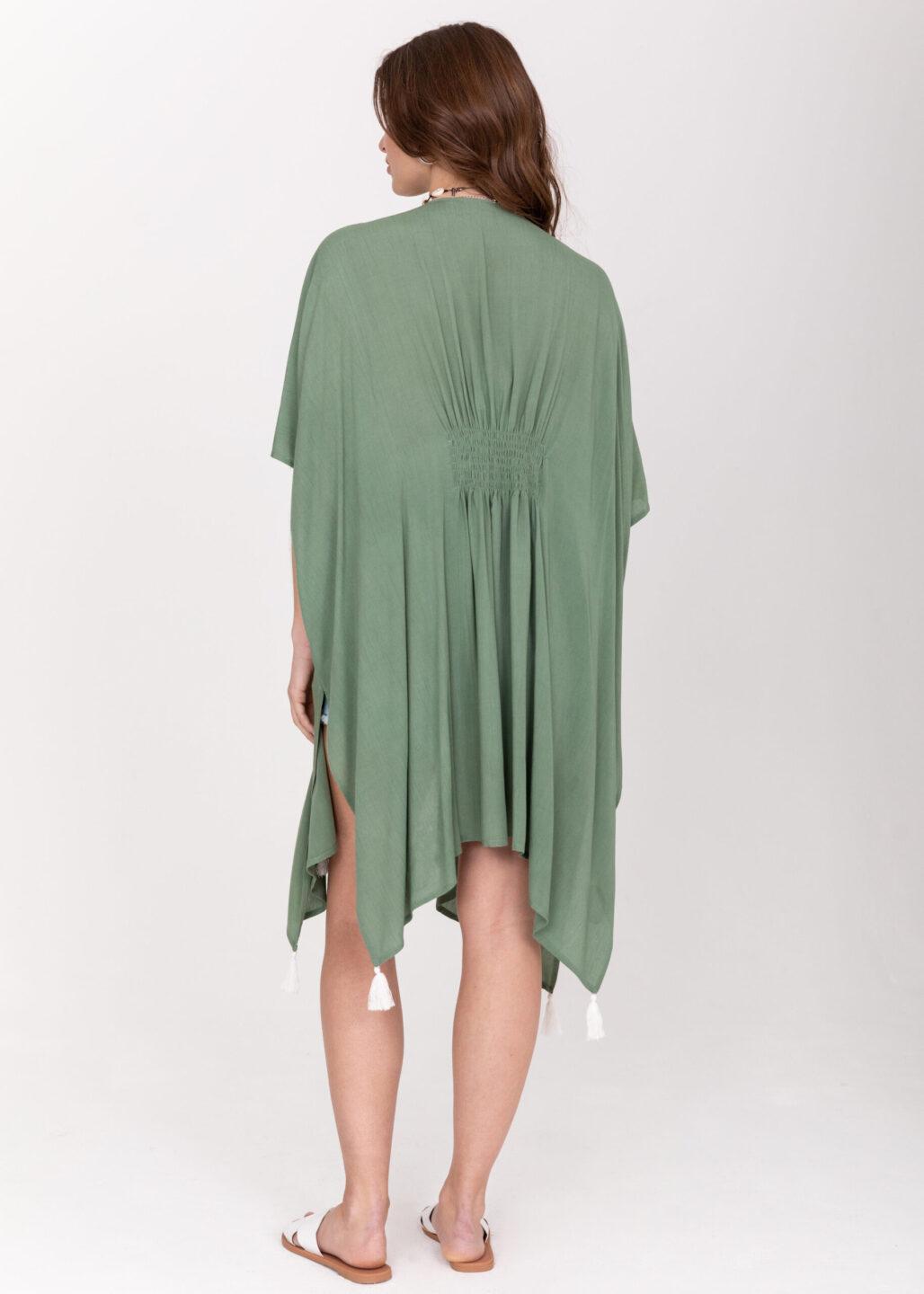 Kimono Beach Cover - Up in Verona Green with Tassels - likemary