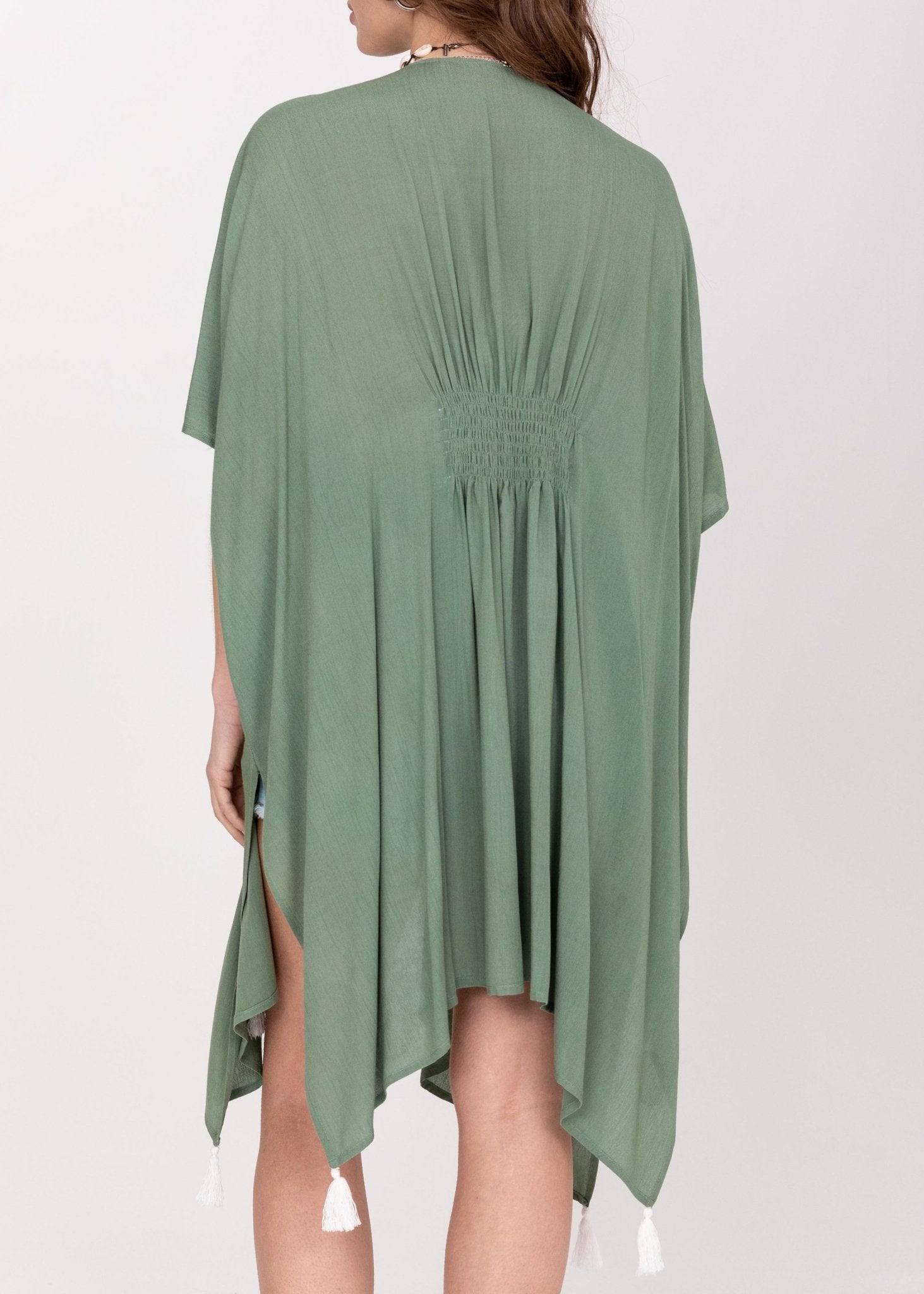 Kimono Beach Cover - Up in Verona Green with Tassels - likemary