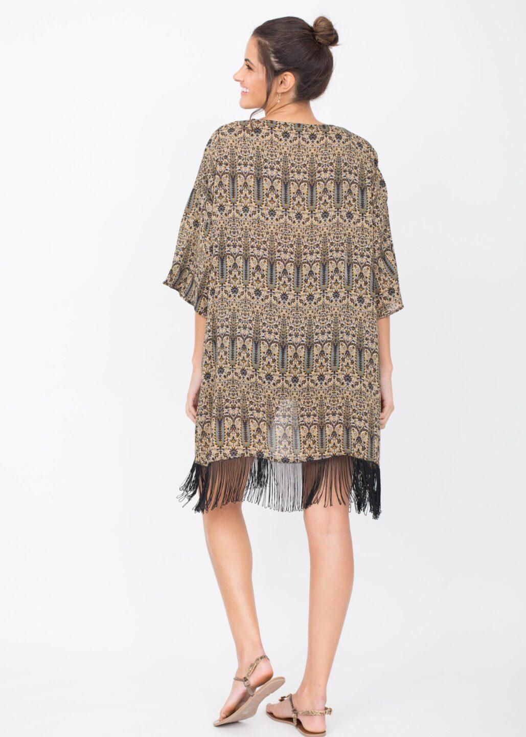 Kimono Cover Up With Tassels Paisely Print - likemary