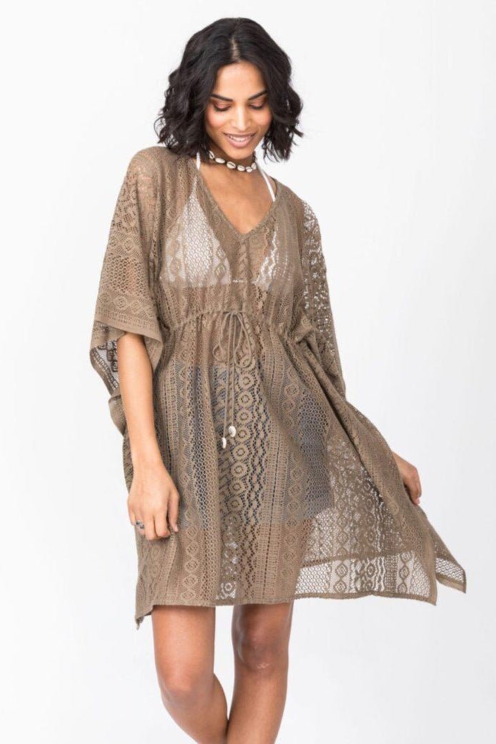 Lace Cotton Kaftan Cover Up in Khaki - likemary
