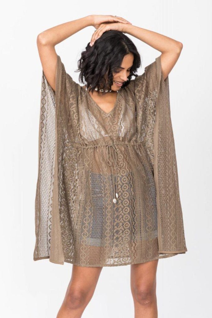 Lace Cotton Kaftan Cover Up in Khaki - likemary