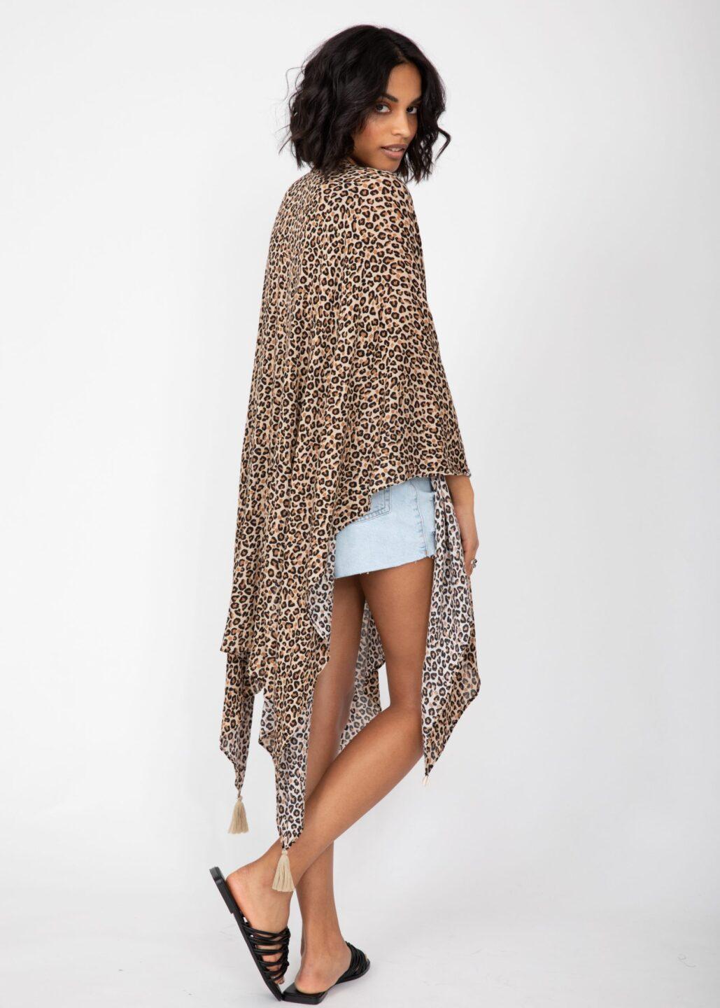 Leopard Print Convertible Kimono into Scarf - likemary