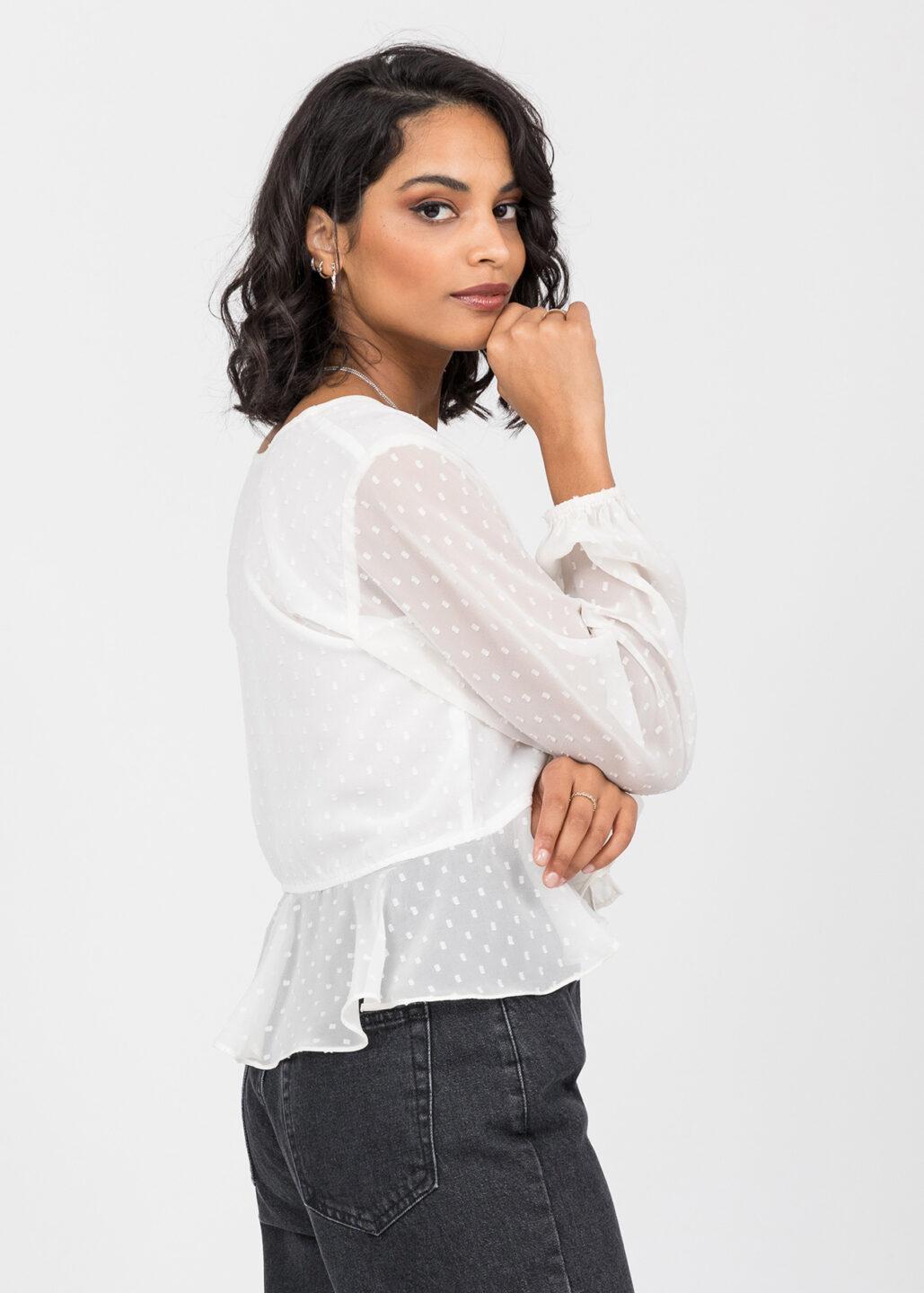 Long Puff Sleeve Butterfly Top In Ivory White - likemary