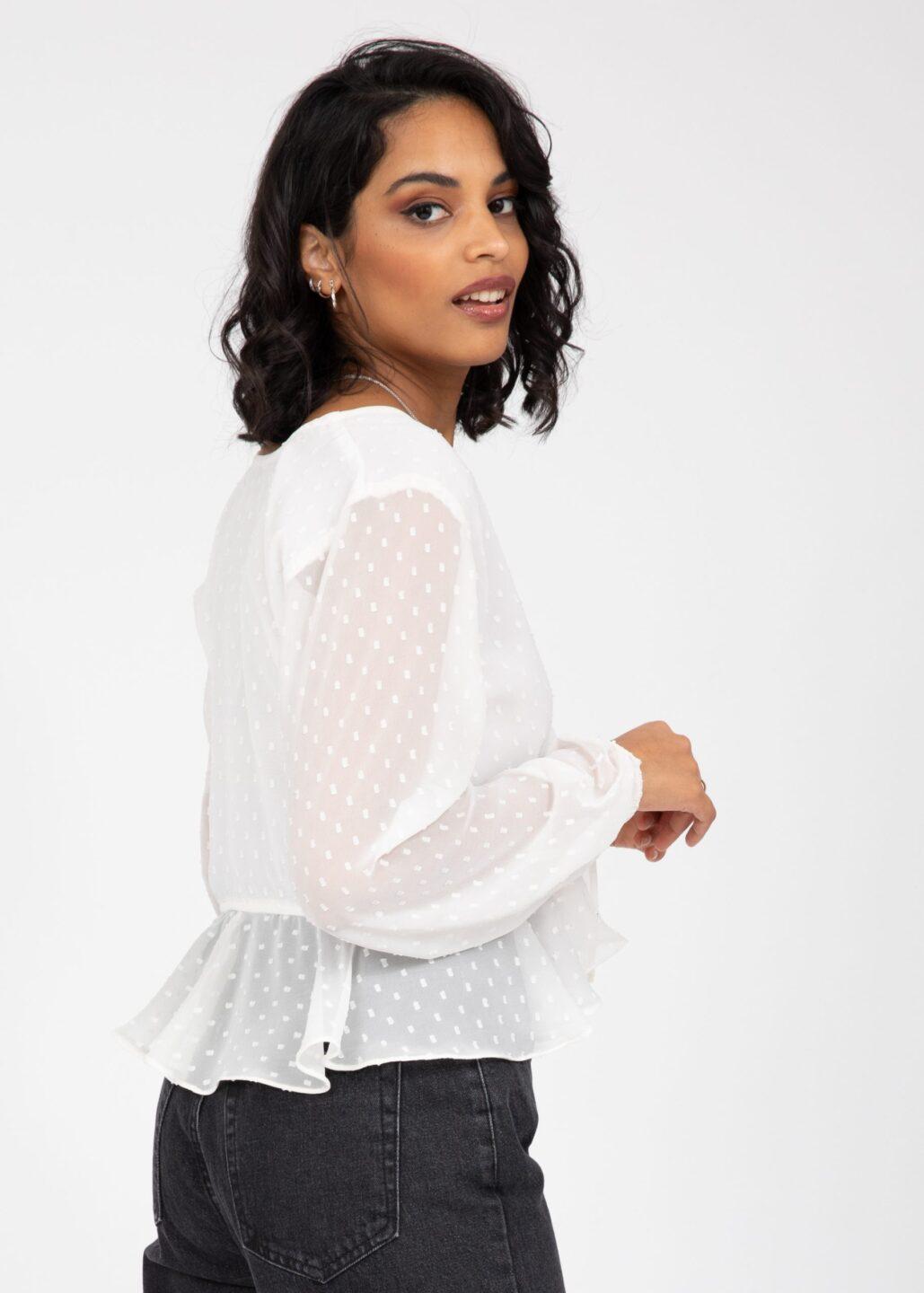 Long Puff Sleeve Butterfly Top In Ivory White - likemary
