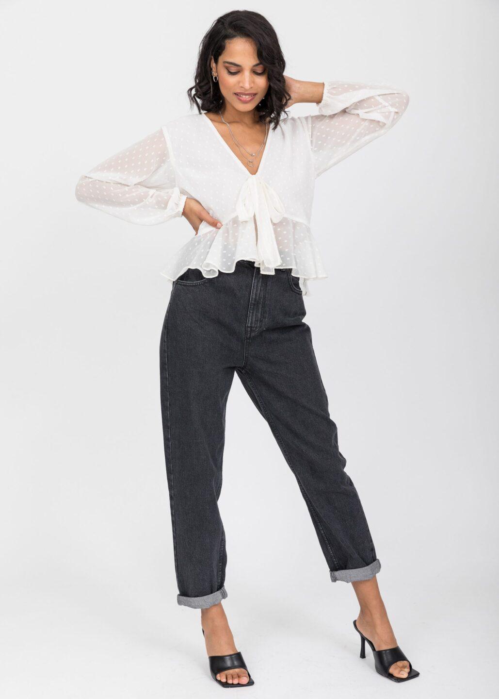 Long Puff Sleeve Butterfly Top In Ivory White - likemary