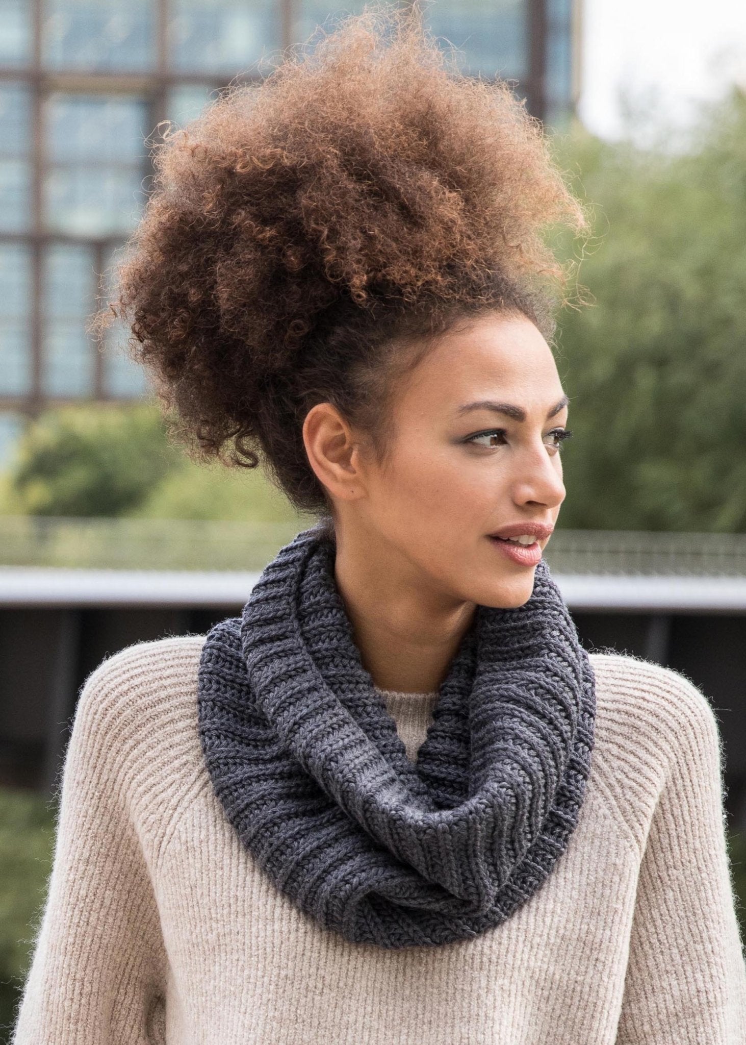 Loop Scarf - Knitted Infinity Snood Scarf Charcoal Grey - likemary