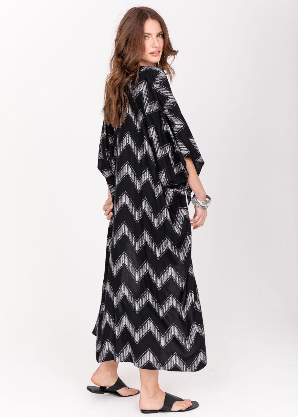 Maxi Black Arrows Print Kimono Cover Up - likemary