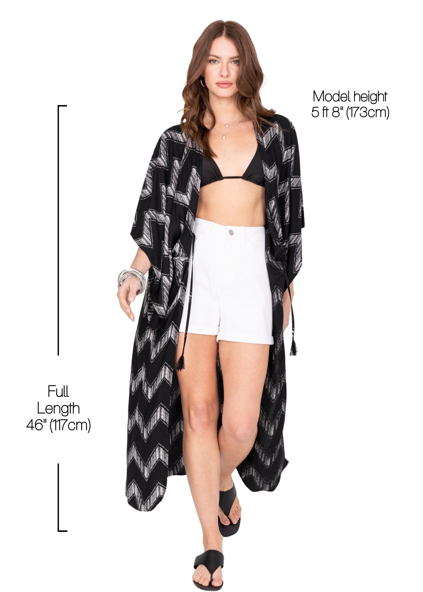 Maxi Black Arrows Print Kimono Cover Up - likemary