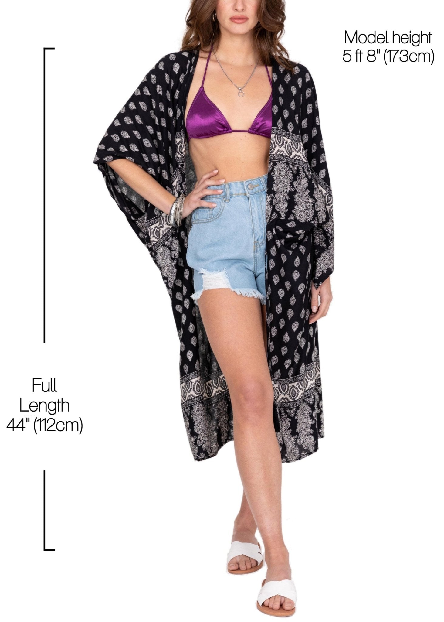 Maxi Kimono in Paisley Black & White - likemary