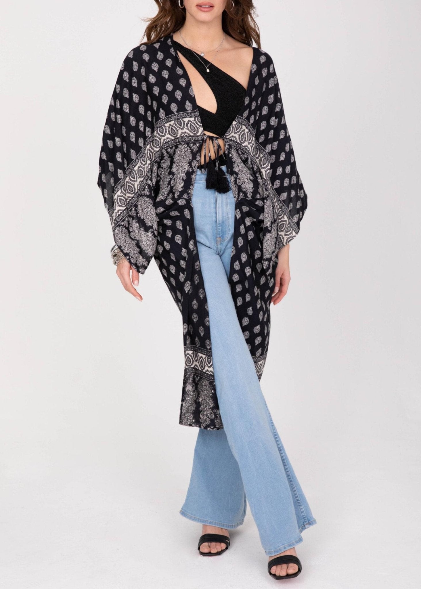 Maxi Kimono in Paisley Black & White - likemary