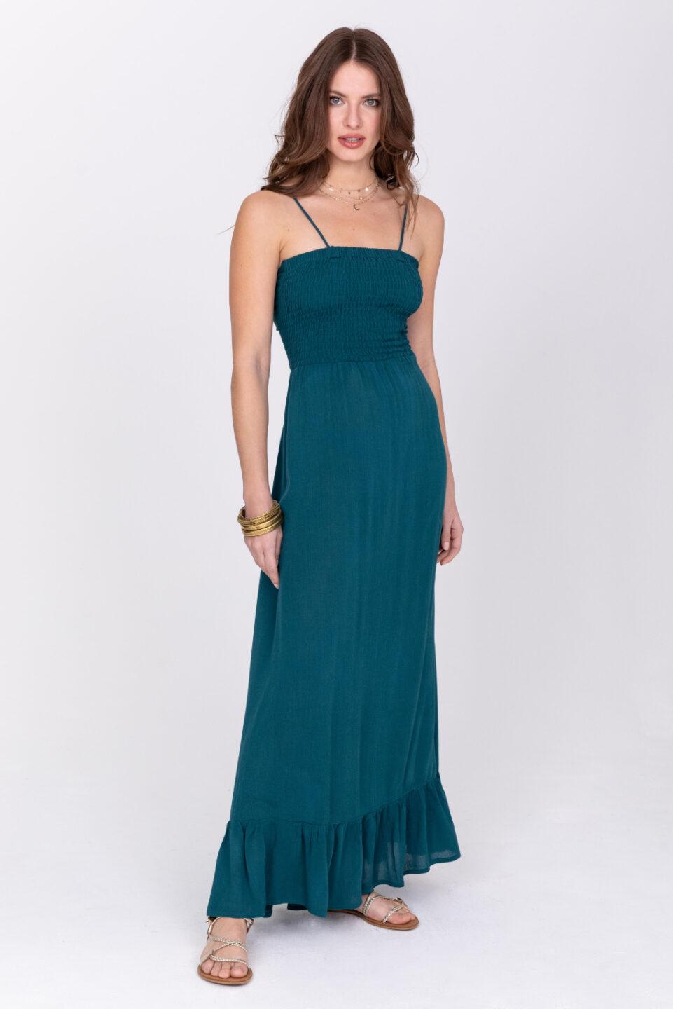 Maxi Summer Dress Bandeau Tie Back in Aqua Teal - likemary