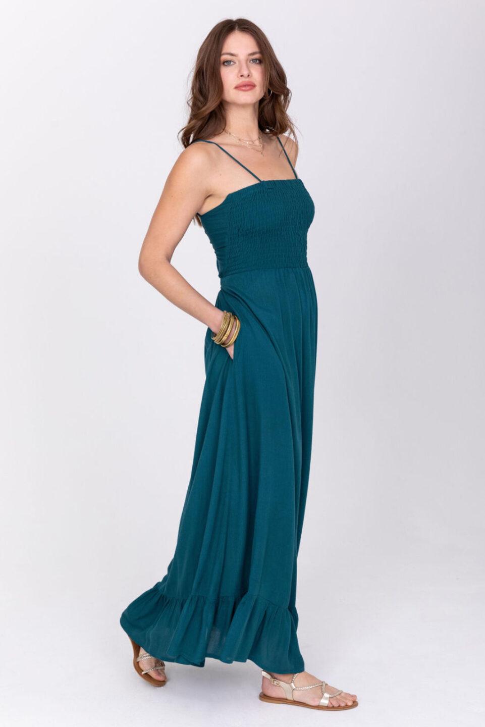 Maxi Summer Dress Bandeau Tie Back in Aqua Teal - likemary
