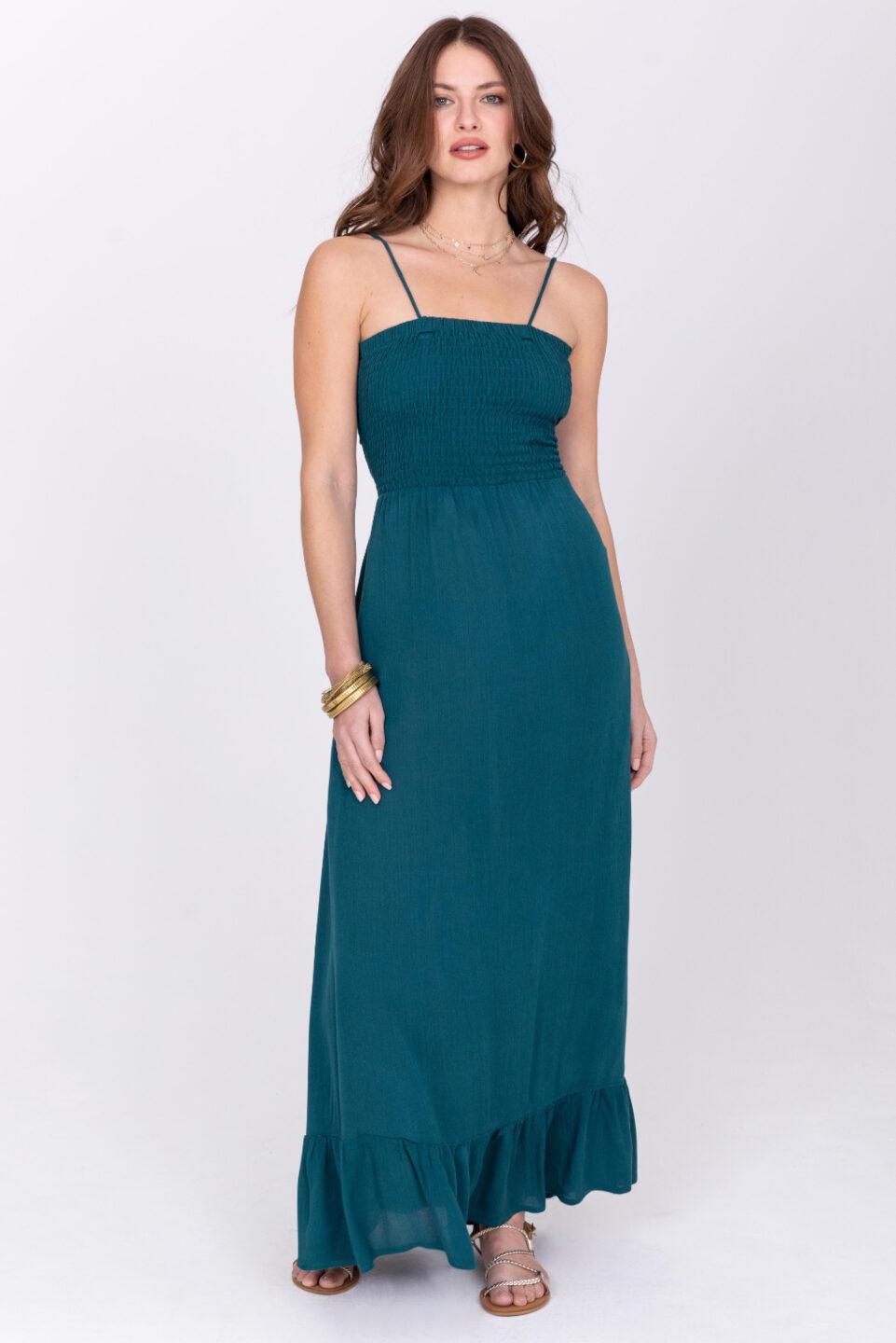Maxi Summer Dress Bandeau Tie Back in Aqua Teal - likemary
