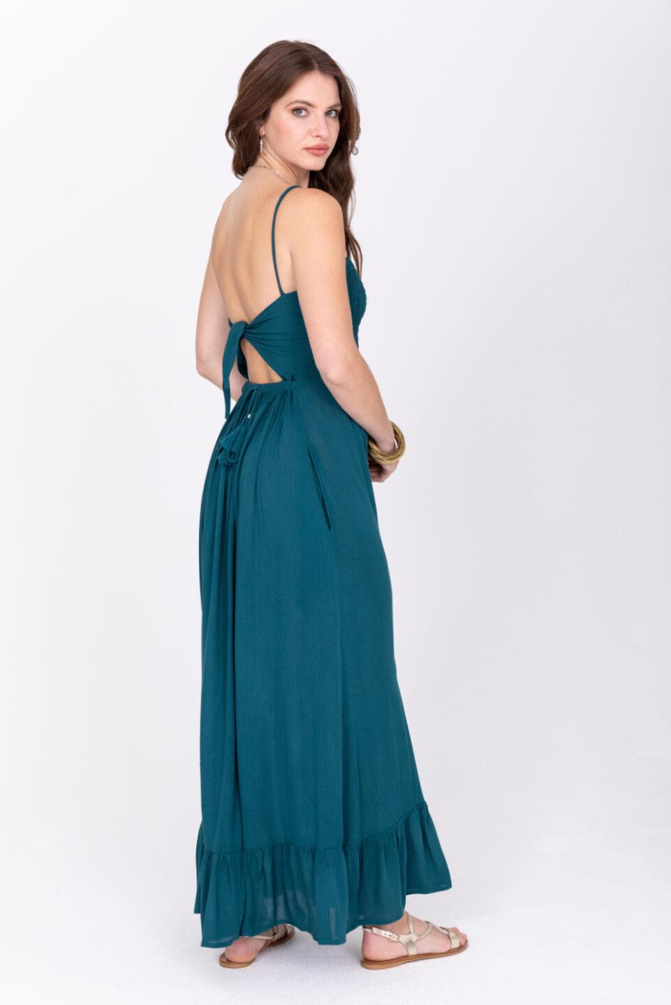 Maxi Summer Dress Bandeau Tie Back in Aqua Teal - likemary