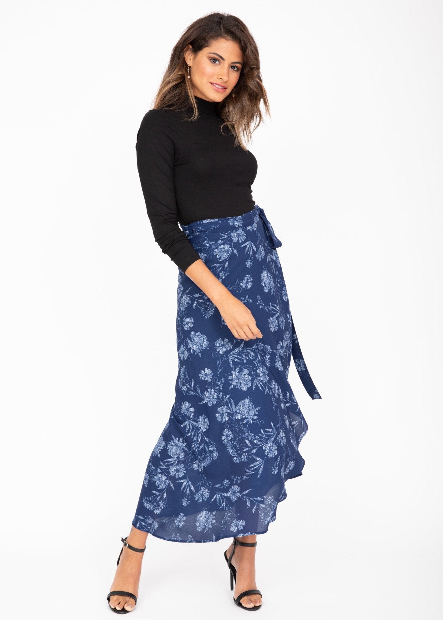 Maxi Wrap Skirt Blue Floral Print - likemary