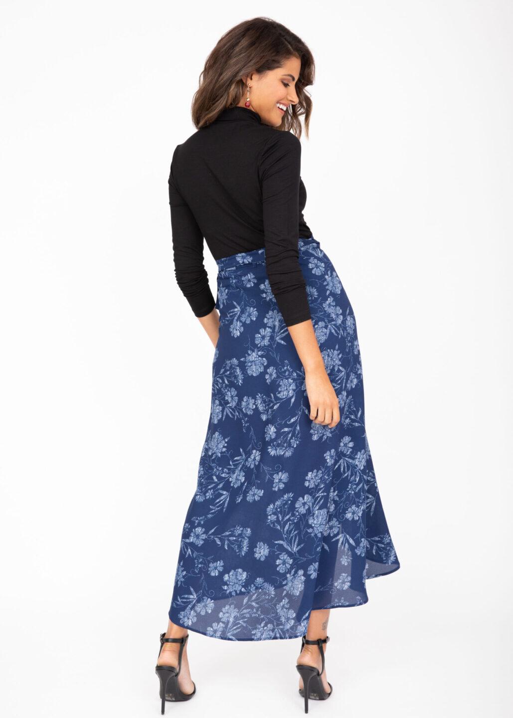 Maxi Wrap Skirt Blue Floral Print - likemary
