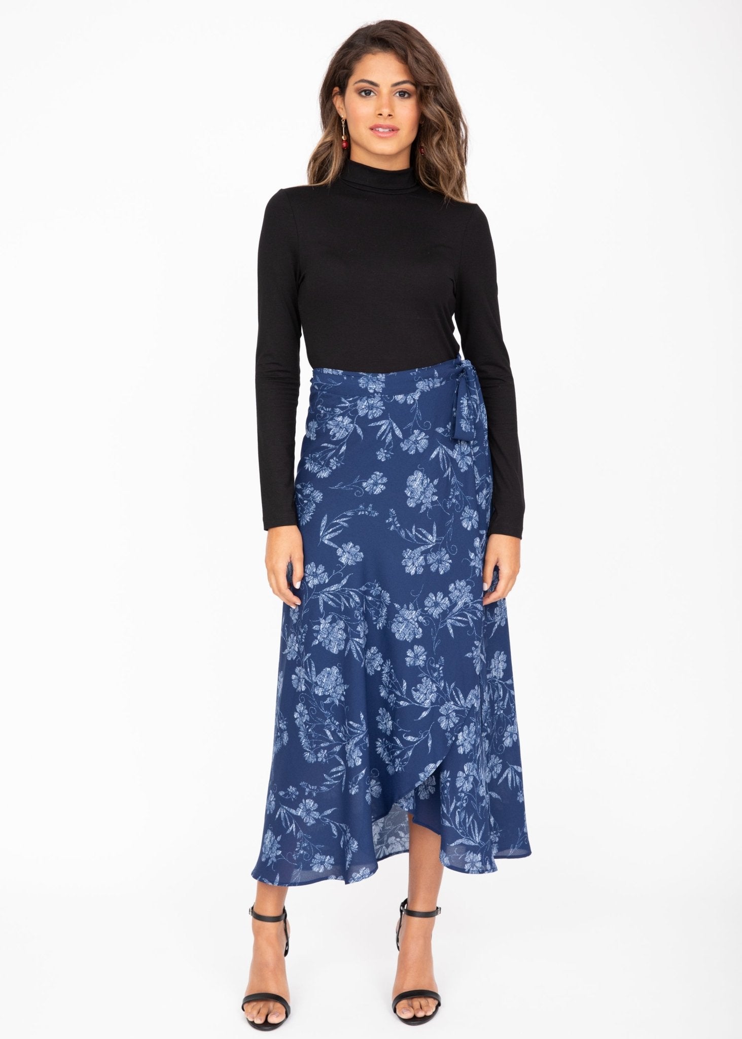 Maxi Wrap Skirt Blue Floral Print - likemary