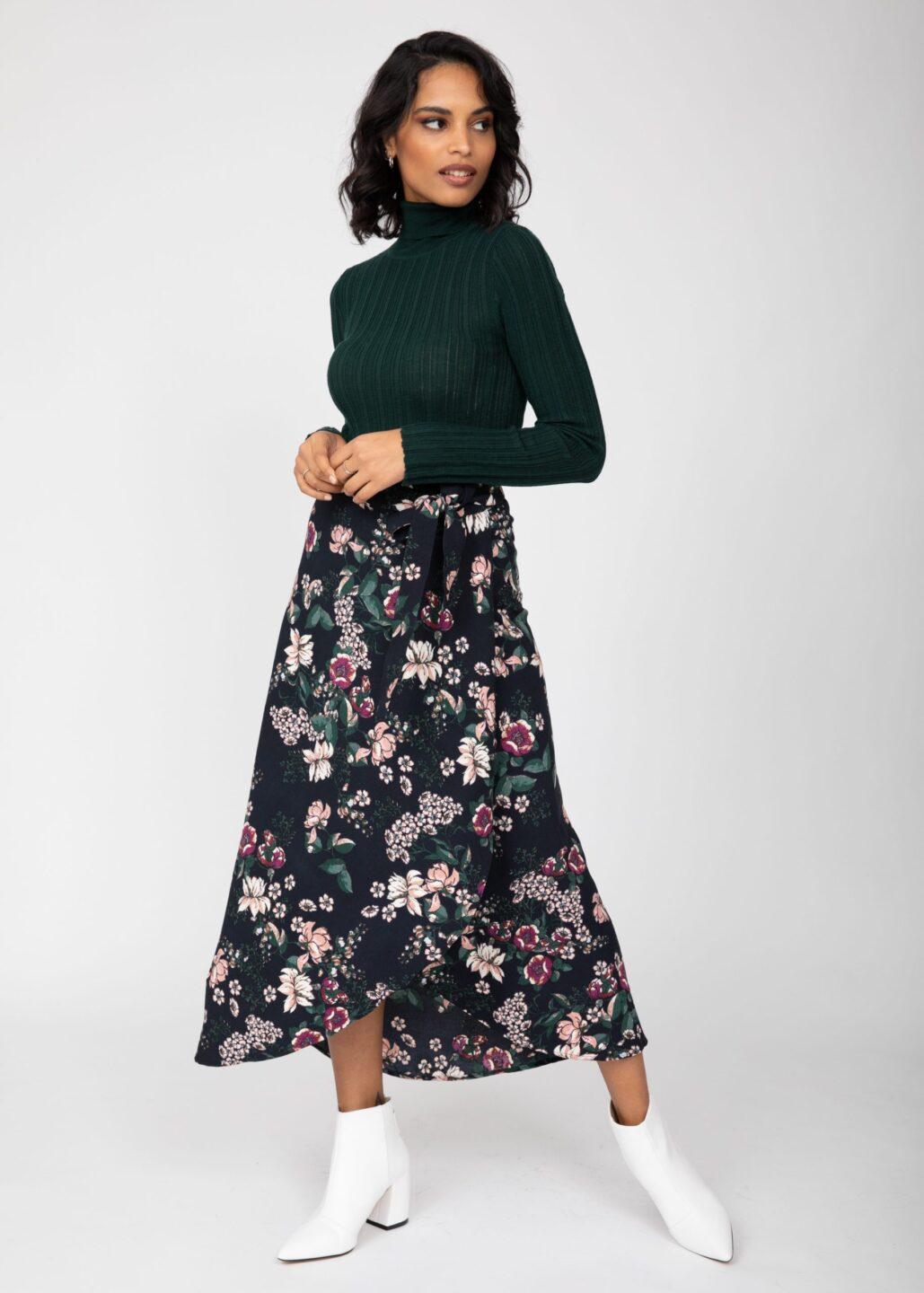 Maxi Wrap Skirt in Midnight Floral Black - likemary