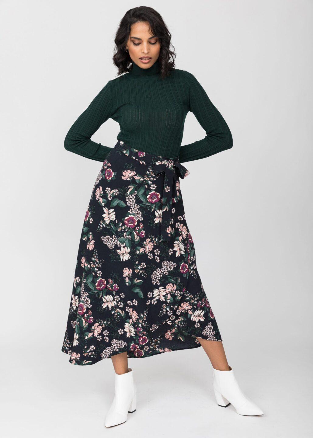 Maxi Wrap Skirt in Midnight Floral Black - likemary